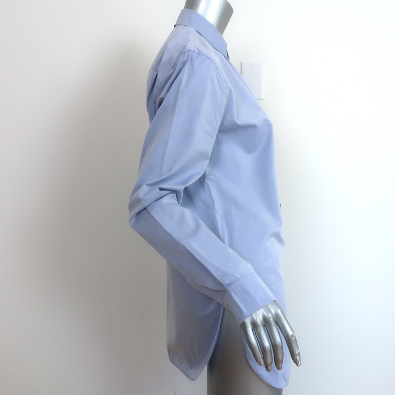 T by Alexander Wang Embroidered-Logo Button Down Shirt Blue Cotton Size Small
