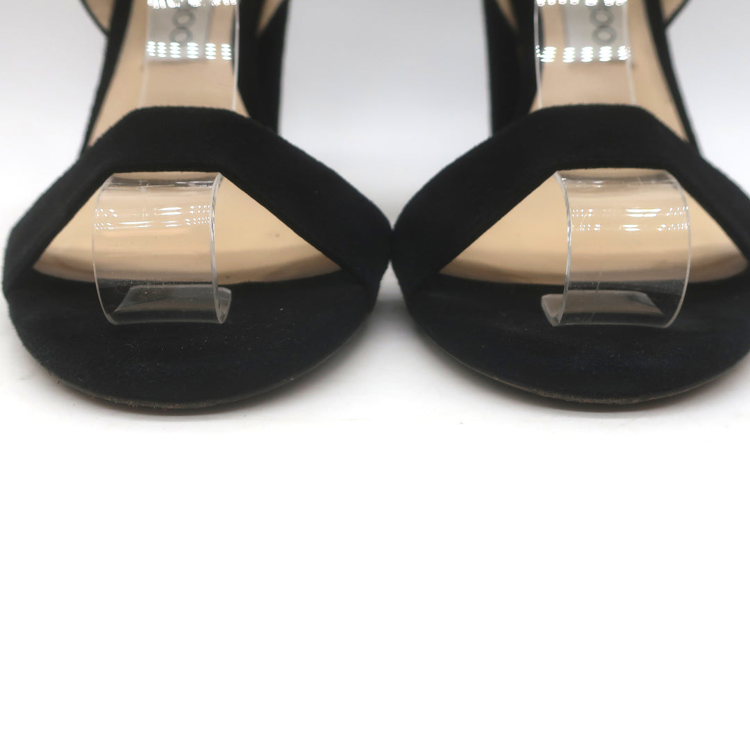 Jimmy Choo Mischa Crystal-Buckle Ankle Strap Sandals Black Suede 39
