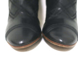 Chanel Quilted Cap Toe Wood Heel Tall Boots Black Leather Size 38.5