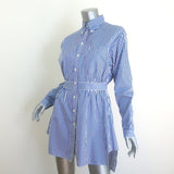 Prada Pop Stripe Shirtdress Blue/White Cotton Size 40 Long Sleeve Mini Dress