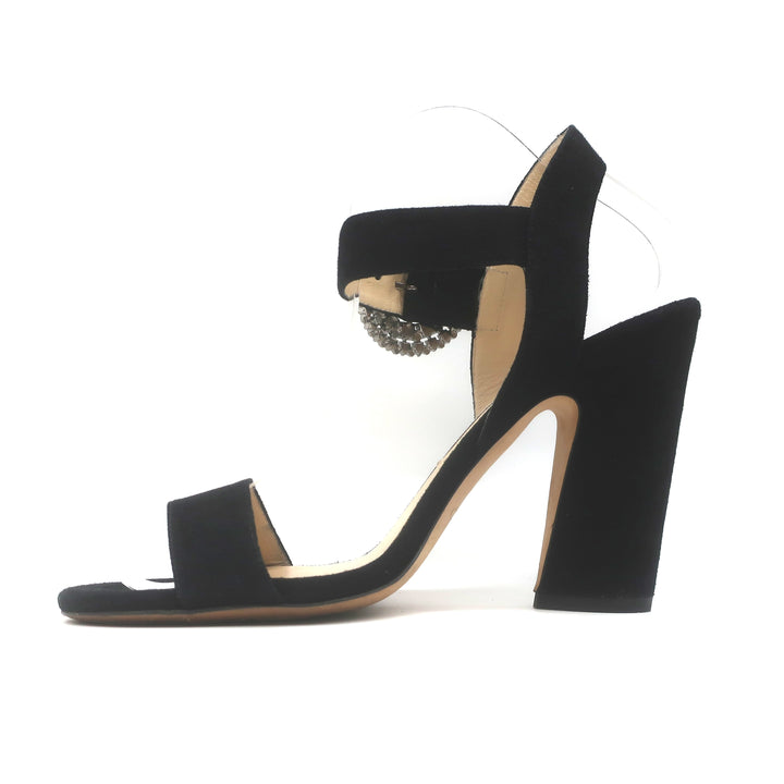Jimmy Choo Mischa Crystal-Buckle Ankle Strap Sandals Black Suede 39