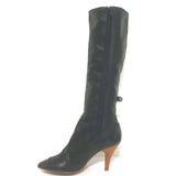 Chanel Quilted Cap Toe Wood Heel Tall Boots Black Leather Size 38.5