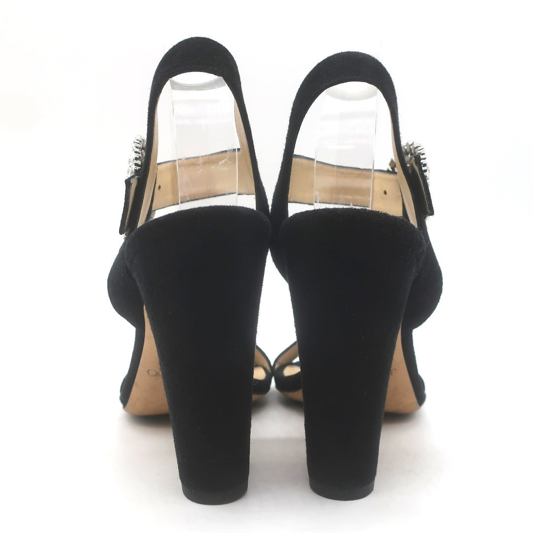 Jimmy Choo Mischa Crystal-Buckle Ankle Strap Sandals Black Suede 39