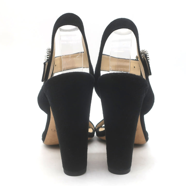 Jimmy Choo Mischa Crystal-Buckle Ankle Strap Sandals Black Suede 39
