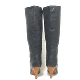 Chanel Quilted Cap Toe Wood Heel Tall Boots Black Leather Size 38.5