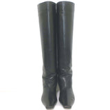 Khaite Davis Knee High Kitten Heel Boots Black Leather Size 38.5