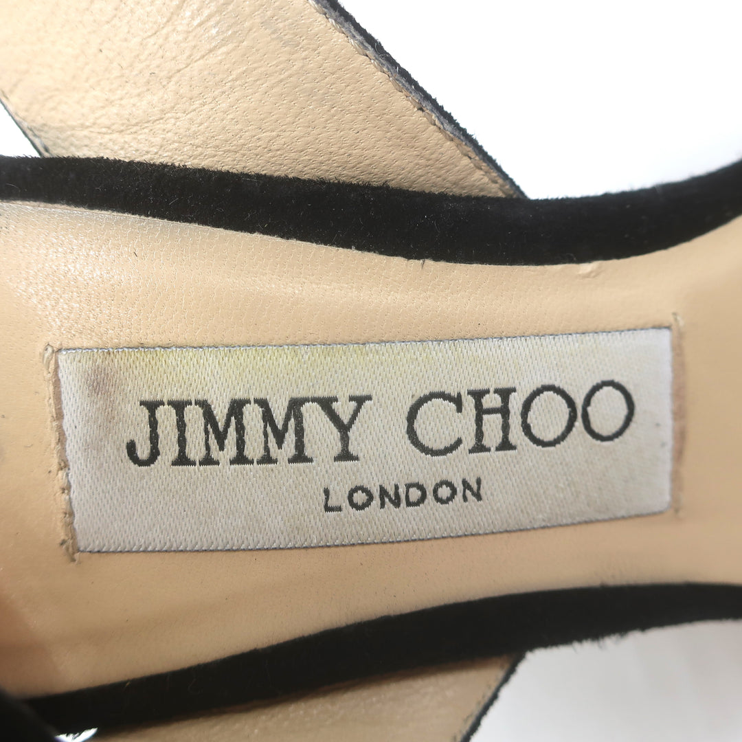 Jimmy Choo Mischa Crystal-Buckle Ankle Strap Sandals Black Suede 39