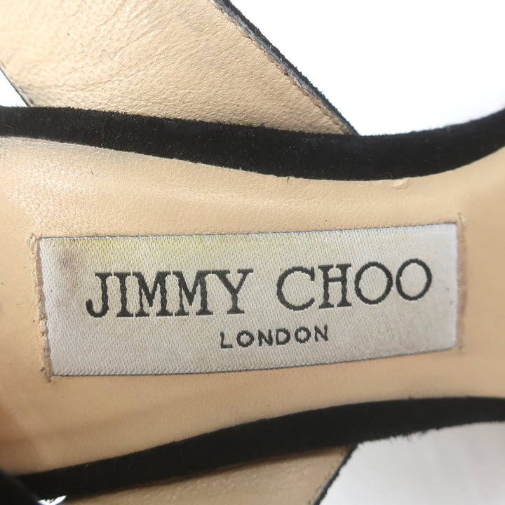 Jimmy Choo Mischa Crystal-Buckle Ankle Strap Sandals Black Suede 39