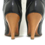 Chanel Quilted Cap Toe Wood Heel Tall Boots Black Leather Size 38.5