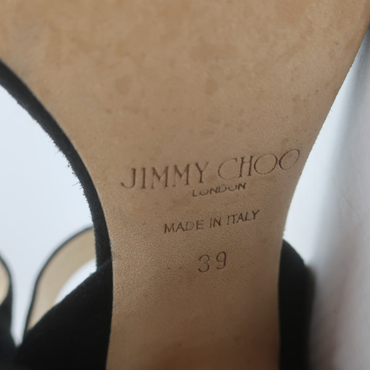 Jimmy Choo Mischa Crystal-Buckle Ankle Strap Sandals Black Suede 39