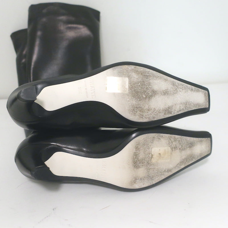 Khaite Davis Knee High Kitten Heel Boots Black Leather Size 38.5