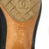 Chanel Quilted Cap Toe Wood Heel Tall Boots Black Leather Size 38.5