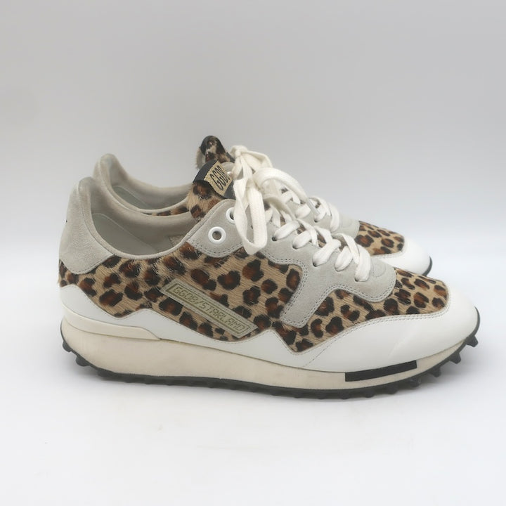 Golden Goose Starland Leopard Print Pony Hair Sneakers White Leather Size 37