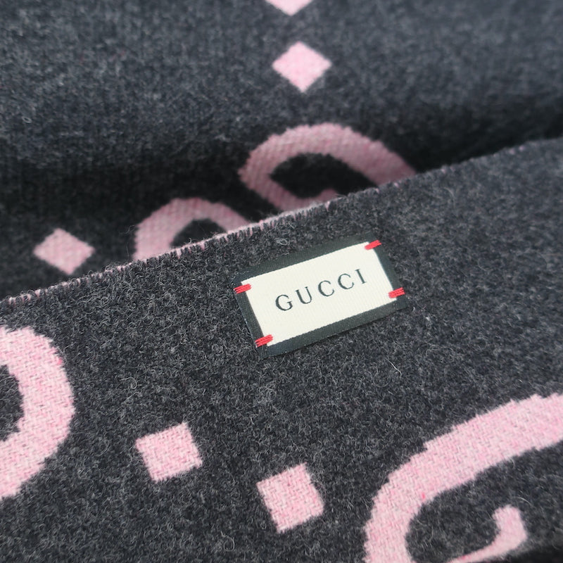 Gucci Reversible GG Plaid Poncho Dark Gray &amp; Pink Wool