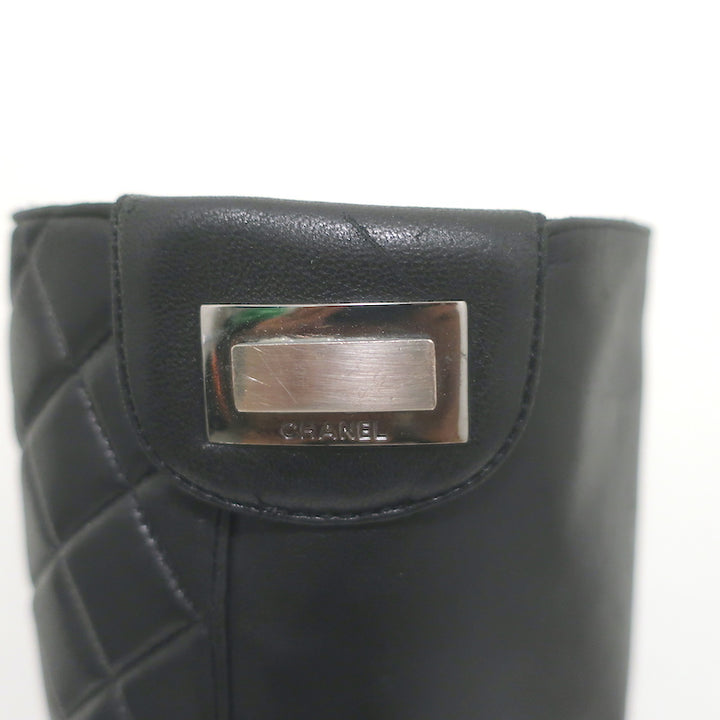 Chanel Quilted Leather Cap Toe Knee High Boots Black Size 39