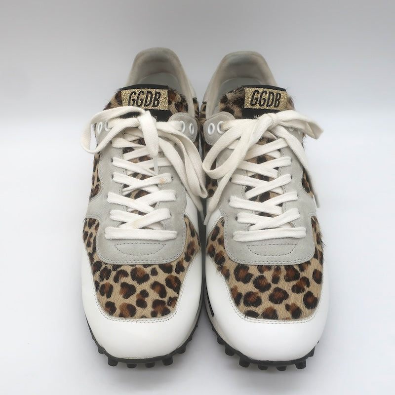 Golden Goose Starland Leopard Print Pony Hair Sneakers White Leather Size 37