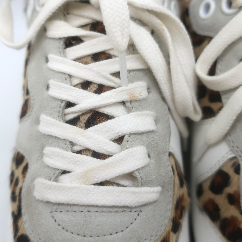 Golden Goose Starland Leopard Print Pony Hair Sneakers White Leather Size 37