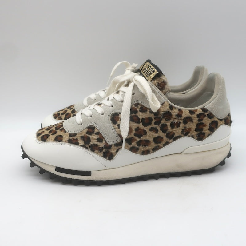 Golden Goose Starland Leopard Print Pony Hair Sneakers White Leather Size 37