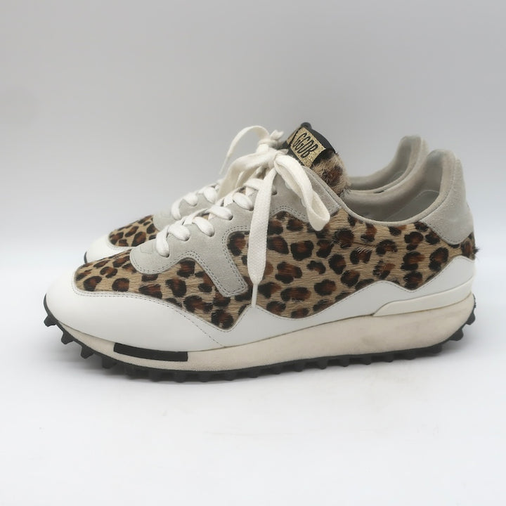 Golden Goose Starland Leopard Print Pony Hair Sneakers White Leather Size 37