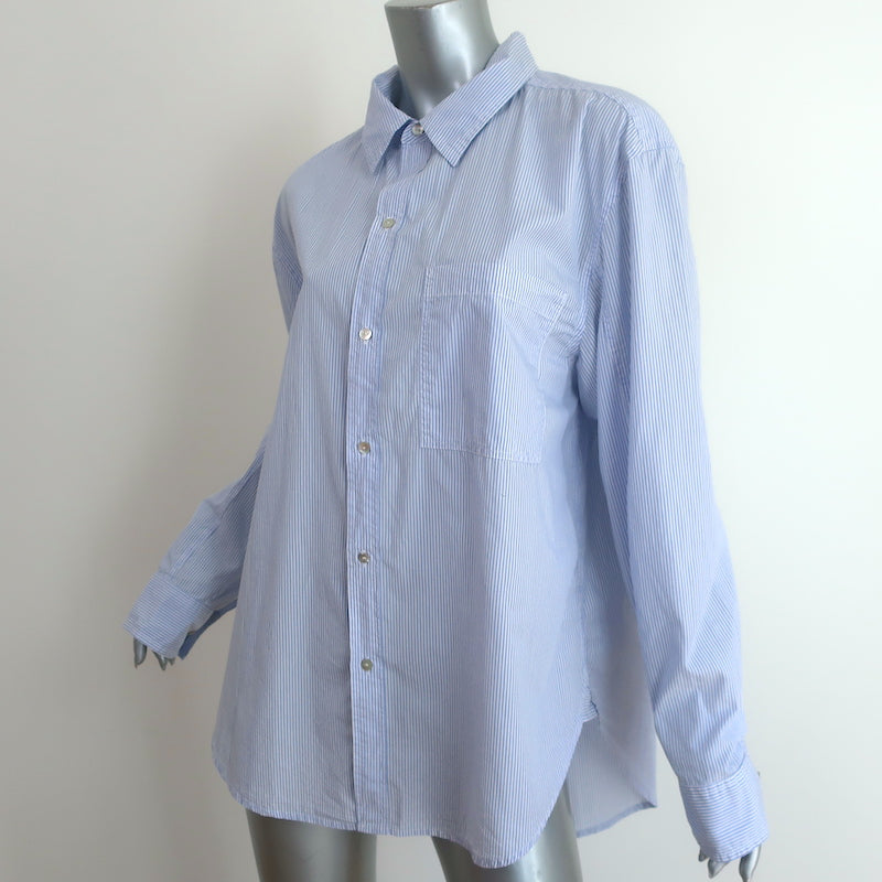 AMO Ruth Oversized Shirt Blue/White Striped Cotton Size Medium Long Sleeve Top