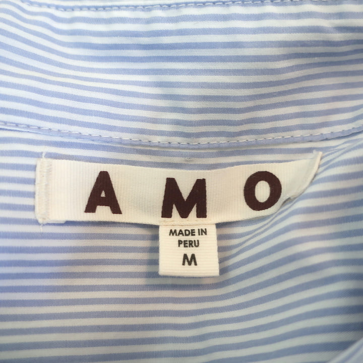 AMO Ruth Oversized Shirt Blue/White Striped Cotton Size Medium Long Sleeve Top