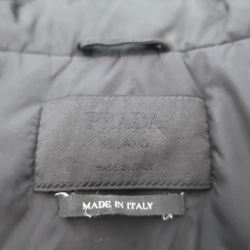 Prada Multi-Pocket Jacket Black Leather-Trim Nylon Size Small