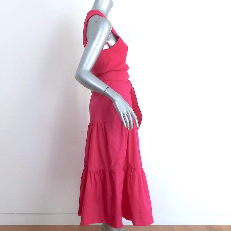 Veronica Beard Austyn Tiered Midi Dress Fuchsia Stretch Cotton Size Medium