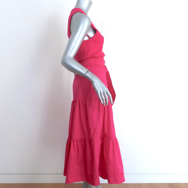 Veronica Beard Austyn Tiered Midi Dress Fuchsia Stretch Cotton Size Medium