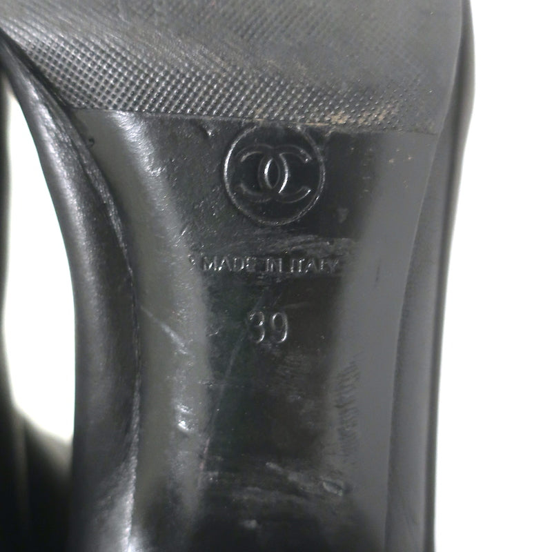 Chanel Quilted Leather Cap Toe Knee High Boots Black Size 39