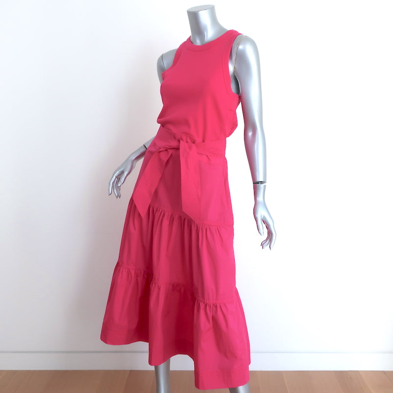Veronica Beard Austyn Tiered Midi Dress Fuchsia Stretch Cotton Size Medium