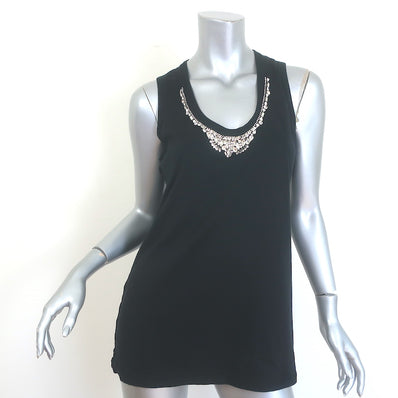 D&G Dolce & Gabbana Crystal-Embellished Tank Top Black Cotton Jersey Size 44