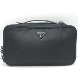 Prada Toiletry Bag Black Nylon & Saffiano Leather Top Handle Travel Pouch
