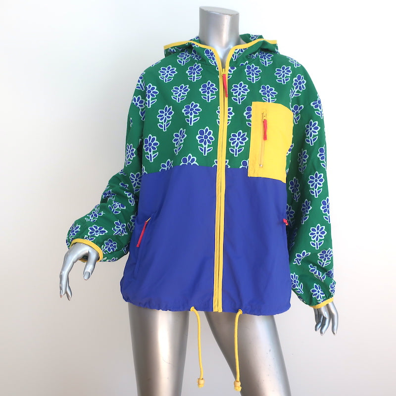 Rhode Resort Rhode Hooded Windbreaker Jacket Green/Blue Floral Print Nylon Size Large