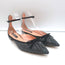 Rochas Rhinestone-Embellished Ankle Strap Bow Flats Black Satin Size 38.5