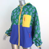 RHODE Hooded Windbreaker Jacket Green/Blue Floral Print Nylon Size Large