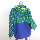 RHODE Hooded Windbreaker Jacket Green/Blue Floral Print Nylon Size Large