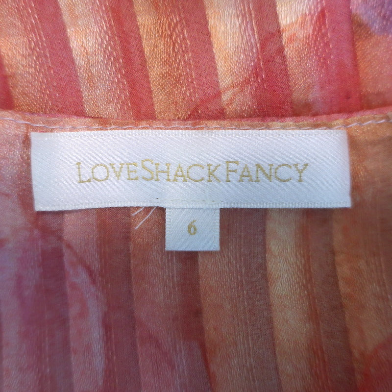 LoveShackFancy Meridian Asymmetric Midi Dress Rainbow Cloud Print Silk Size 6