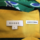 RHODE Hooded Windbreaker Jacket Green/Blue Floral Print Nylon Size Large