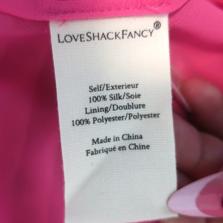 LoveShackFancy Meridian Asymmetric Midi Dress Rainbow Cloud Print Silk Size 6