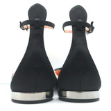 Rochas Rhinestone-Embellished Ankle Strap Bow Flats Black Satin Size 38.5