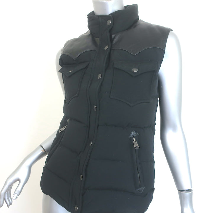 Trailwear by Penfield Leather-Yoke Down Puffer Vest Black Size Extra Small