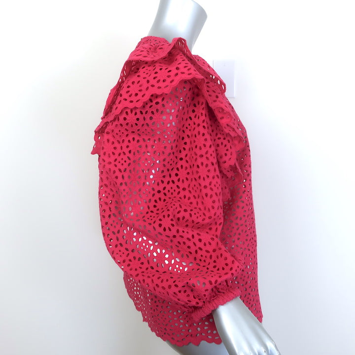 Ulla Johnson Caasi Broderie Anglaise Balloon-Sleeve Blouse Fuchsia Cotton Size 4