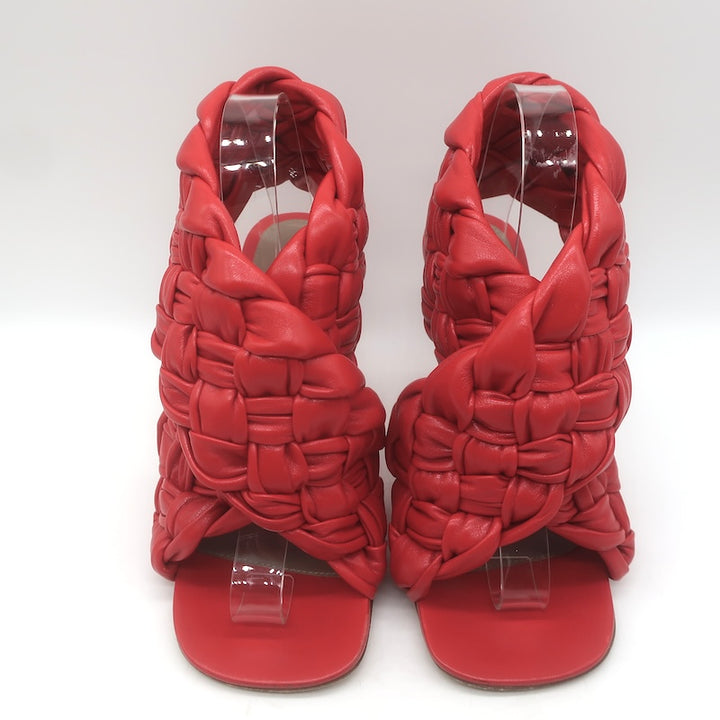 Bottega Veneta The Board Braided Crisscross Sandals Red Leather Size 37