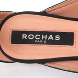 Rochas Rhinestone-Embellished Ankle Strap Bow Flats Black Satin Size 38.5