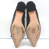 Rochas Rhinestone-Embellished Ankle Strap Bow Flats Black Satin Size 38.5