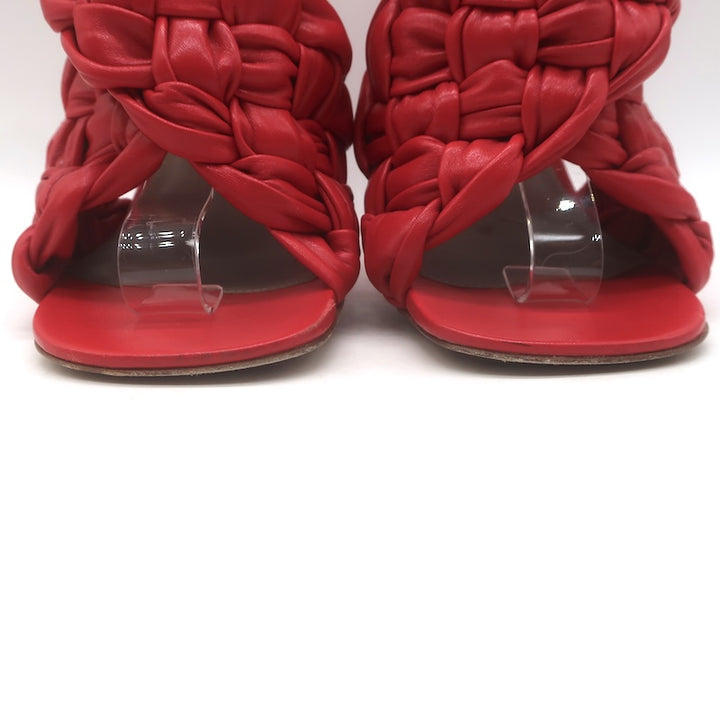 Bottega Veneta The Board Braided Crisscross Sandals Red Leather Size 37