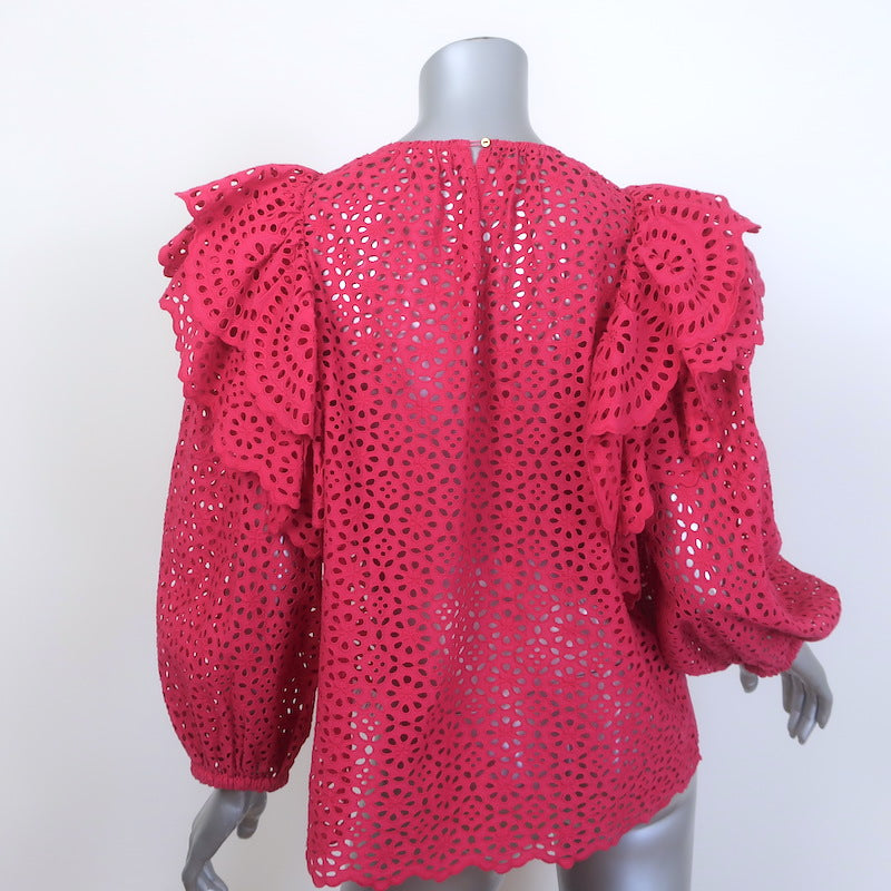 Ulla Johnson Caasi Broderie Anglaise Balloon-Sleeve Blouse Fuchsia Cotton Size 4