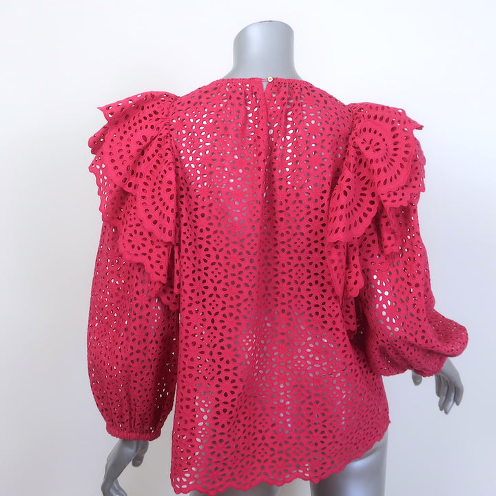Ulla Johnson Caasi Broderie Anglaise Balloon-Sleeve Blouse Fuchsia Cotton Size 4