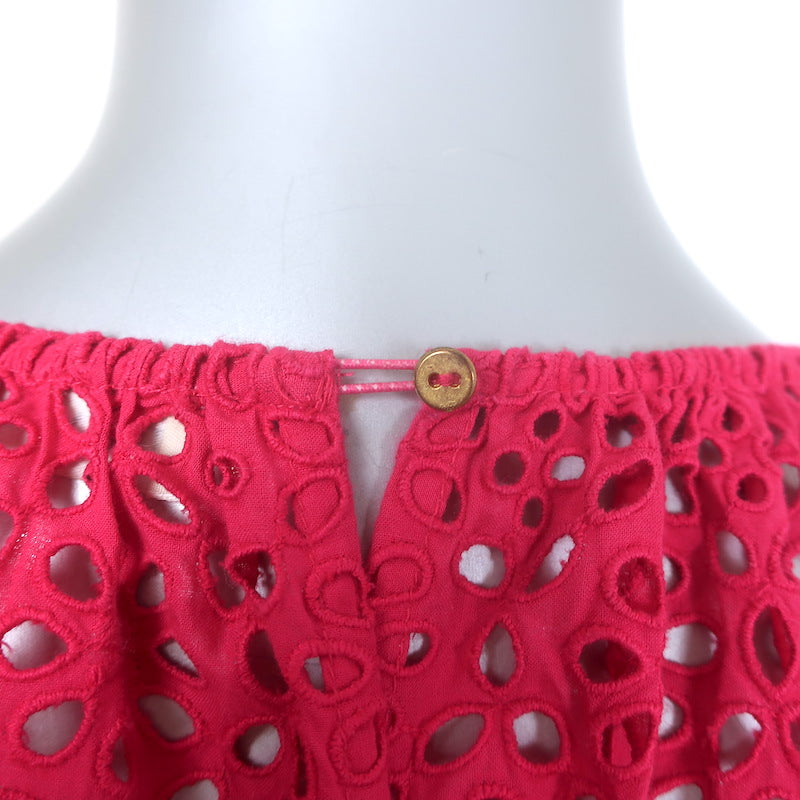 Ulla Johnson Caasi Broderie Anglaise Balloon-Sleeve Blouse Fuchsia Cotton Size 4