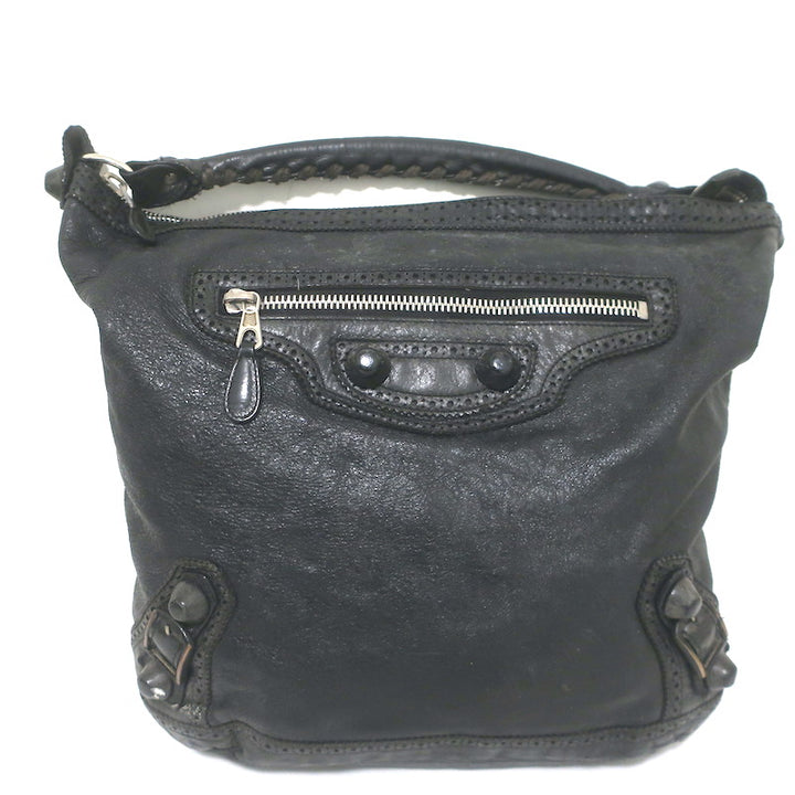 Balenciaga Giant Covered Brogues Day Hobo Black Leather Large Shoulder Bag